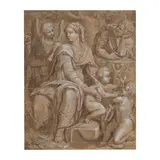 Orazio Samacchini, La Sacre famille, avec Saint Jean Baptiste et un ange, pen and brown ink, brown wash, heightened with white on laid paper