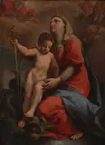 fin du XVIIe siècle Ecole Siennoise, Vierge à l'Enfant terrassant le dragon, oil on copper