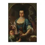 XVIIIe siècle Ecole lombarde, Portrait d'une dame de qualité à l'éventail, présumée être un membre de la famille Ricciardi de Bergame et son enfant, oil on canvas