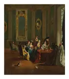 Nicolas Lancret, Hiver : élégants jouant aux cartes dans un intérieur, oil on canvas