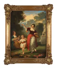 Camille Roqueplan, Danseuses dans le jardin, oil on canvas, unlined