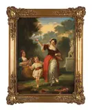 Camille Roqueplan, Danseuses dans le jardin, oil on canvas, unlined