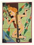 Francesco Clemente, Ohne Titel, 1984, Email, Öl und Acryl auf Blech, vom Künstler auf Holzplatte genagelt