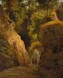 Carl Blechen, Mönche auf einer Treppe zwischen einer Felsenschlucht (Die Treppe zur Grotta di San Francesco alla Verna)