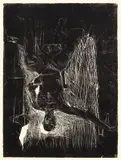 Georg Baselitz, Sitzender Mann, 1977, Linolschnitt auf Papier