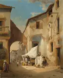 Michael Neher, Straßenszene in Italien, 1833, Öl auf Holz
