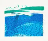 David Hockney, Lithograph of Water made of lines, crayon, and two blue washes, 1978-80, Lithograph in colors