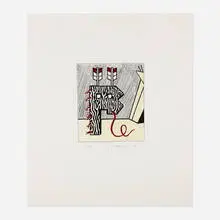 Figure with Teepee by Roy Lichtenstein, 1980, soft ground etching and engraving on mold-made Lana paper, sold Feb 2021