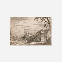 Canaletto, Landscape with a Tower and Two Ruined Pillars, c. 1740, etching