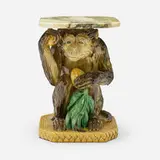 Minton & Co., Majolica garden seat with monkey, c. 1860, glazed ceramic, marble