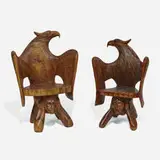 Folk Art, Eagle and Face chairs, pair