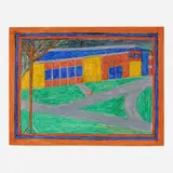 Eddie Arning, Orange Building, cray-pas and crayon on paper