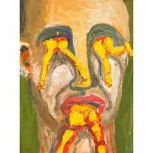Portrait with Yellow by George Condo, 1983, oil on canvas board, sold Feb 2011