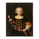 Portrait de jeune garçon à la guirlande de fleurs by Ecole vénitienne du XVIIIe siècle, oil on canvas, unlined, sold Apr 2023