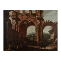 Niccolò Codazzi, Capriccio avec la Basilique de Constantin et Maxence, avec figures au fond, oil on canvas