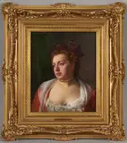 Portrait Bust of a Young Woman by Gustave Jean Jacquet, oil on panel, offered Dec 2022