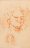 French School, Study of Two Heads, unsigned red chalk on laid paper