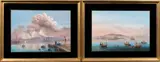 Gioacchino La Pira, Two Framed Neapolitan Views: Napoli de la Mar and Eruz del 1872, gouache on paper/board