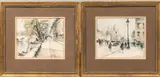French School, Two Framed Watercolor of Paris: Notre Dame and Bank of the Seine, watercolor on paper