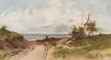 Landscape along Beach with Tree and Road by American School, Unsigned. Oil on canvas, sold Dec 2022
