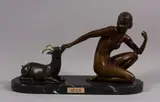 Lucien, Draped Nude Patting a Gazelle, on a marble base