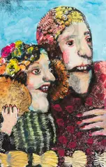 Two Women with Flowered Hats by Joan Udell Erbe, sold Dec 2022