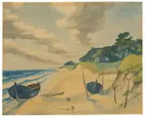 Max Pechstein, Boote am Ufer, 1935, Aquarell über Bleistift auf Velin