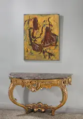 Johann Michael Hoppenhaupt d.Ä., Konsoltisch – Ausführung: Dresdner Hofwerkstätten, Um 1745, Holz, geschnitzt, ursprünglich vergoldet; Platte aus Blankenburger Marmor