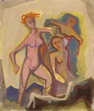 Drei weibliche Akte by Karl Hofer, 1949, Öl auf Pappe, sold Nov 2014