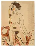 Max Pechstein, Weiblicher Akt, 1918, Farbtusche und Rohrfeder in Tusche auf Papier