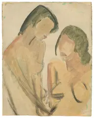 Zwei Mädchenhalbakte by Otto Mueller, Um 1920, Aquarell und blaue Kreide auf genarbtem Bütten, sold Jun 2016