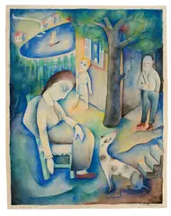 Carry Hauser, Im Garten“ („Die Kranke“), 1922, Aquarell auf Papier