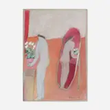 Joy Laville, Woman Placing Bowl of Flowers and Oval Mirror