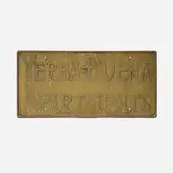 attribution Dirk van Erp or William van Erp, Yerba Buena Apartments sign, c. 1925, handwrought brass and copper
