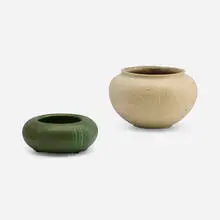 Vases with leaves, set of two by Grueby Faience Company, offered Jun 2026