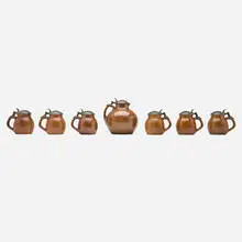 Richard Riemerschmid, Seven-piece drink set, c. 1903, glazed stoneware, pewter