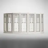 Bay windows from the Henry B. Babson House, Riverside, Illinois, set of seven by Louis Sullivan and George Grant Elmslie, c. 1908, leaded clear and tinted glass, painted wood, offered Oct 2025