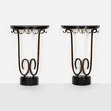 Raymond Subes, Console tables, pair, c. 1930, wrought iron, black marble, gilt bronze