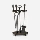 Gustav Stickley, Rare four-piece fire set, model 138, c. 1909-11, wrought iron