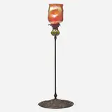 Wild Carrot candlestick with blown top by Tiffany Studios, c. 1900, patinated bronze, hand-blown glass, offered Jun 2023