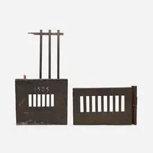Frank Lloyd Wright, Gates from the first Francis W. Little House, Peoria, Illinois, set of two, c. 1902, painted wood, copper, painted copper, steel