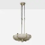 Genet & Michon, Chandelier, c. 1925, nickel-plated brass, molded and frosted glass