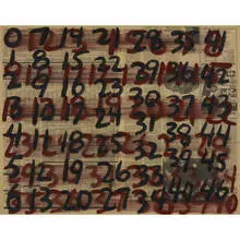 untitled (Newspaper Numbers) by Mel Bochner, 1994, oil on newsprint, sold Sep 2010