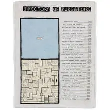 Simon Evans, Directory of Purgatoire, 2004, ink, stickers and painted paper collage on cardboard