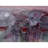 Chris Vasell, untitled (Two leather clad skulls walking), 2003, watercolor on paper