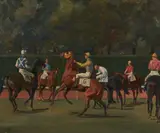 Jean Bowman, Horses and Jockeys by a Track