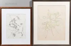 Frederick M. Faillace, Two Framed Drawings:, Geometric ink on paper, Floral pastel on paper