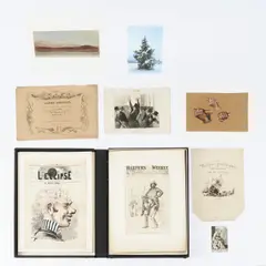 Miscellaneous, A solander box with approximately 40 miscellaneous prints, drawings, and watercolors, including works by or after Giorgio Ghisi, Ingres, Daumier, Thomas Nast, Maurice Taquoy, and others