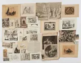 Miscellaneous, A large folder containing an assortment of over 100 Old Master, 19th and 20th century prints, including works by or after Daumier, Claude Mellan, Poussin, Rembrandt, and Leonard Baskin, Baskin print matted, all others unmatted