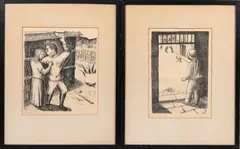 Luis Arenal Bastar, Two Framed Lithographs: Departing Soldier and Witness to Street Fighting, Soldier initialed 'LA' (in the matrix)